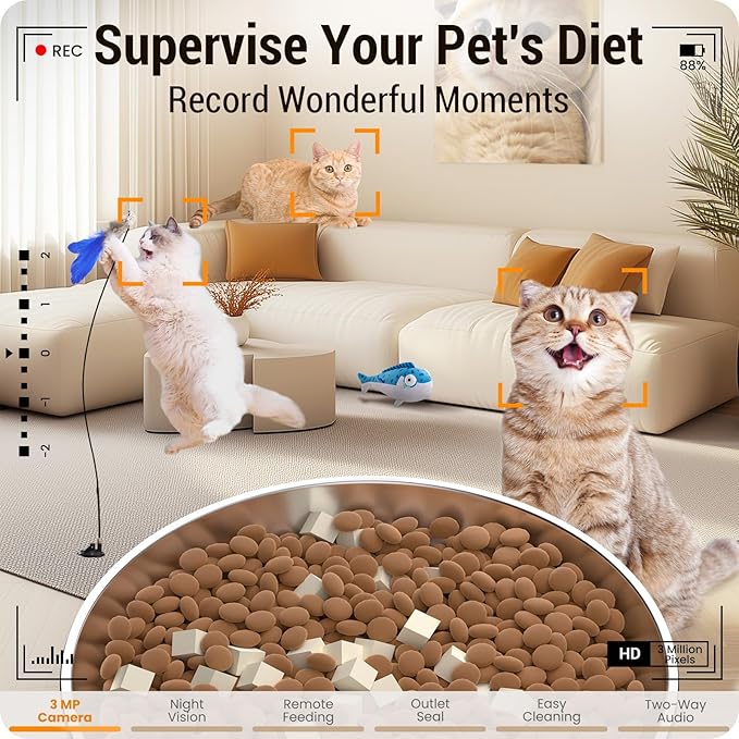 Automatic Cat Feeder with 2K HD Camera: 5G WiFi Automatic Dog Feeder with Sealed Outlet,Cat Food Dispenser with Freshness for Multiple Pets,Detachable for Easy Clean-21 Cup (5L Food Storage)-PawvioPets