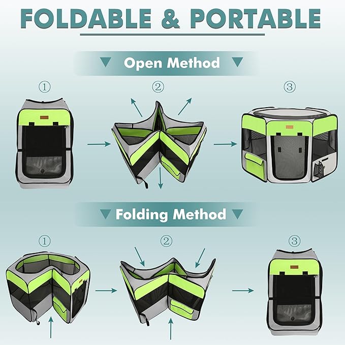 Dog Playpen, Portable Pet Play Pen for Cat, Puppies, Rabbits, Chickens, Foldable Large-Capacity Pet Tent for Indoor/Outdoor Travel Camping Green-PawvioPets