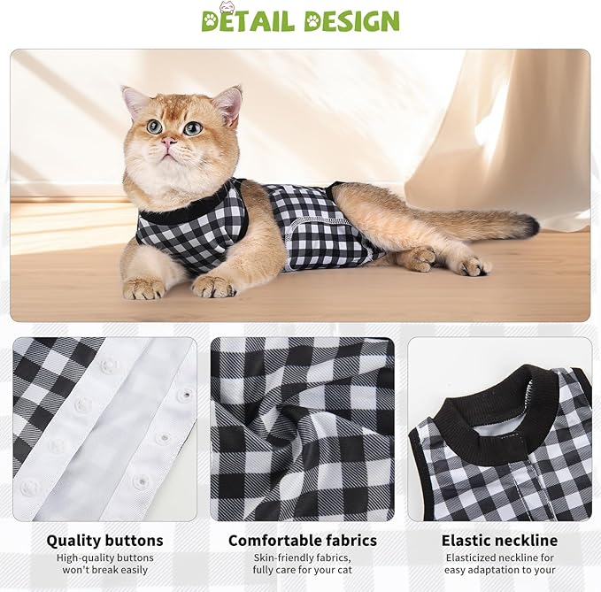 2 Packs Cat Surgery Recovery Suit Surgical Clothes Abdominal Wounds Anti-Licking Cat Bodysuit Onesie Substitute E-Collar& Cone-PawvioPets