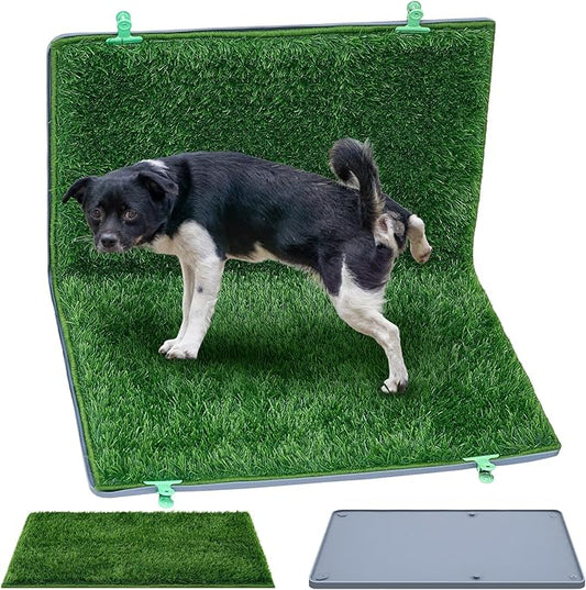 Dog Potty for Indoor or Porch with Foldable Silicone Stand Tray Large, 35 x 25 Inch Dog Grass Pad for Puppy Training, Reusable Artificial Grass Pee Pad, Indoor Outdoor Pet Toilet for Small Medium Dogs-PawvioPets
