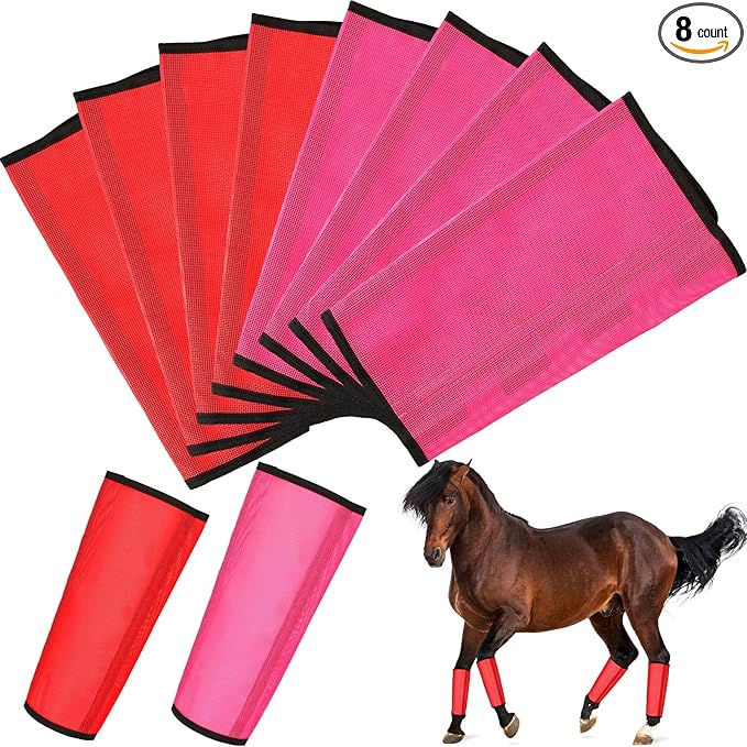 8 Pcs Mesh Fly Boots for Horse Breathable Mesh Horse Boots Protective Horse Leg Wraps Horse Leggings for Preventing Flies and Mosquitoes Bites (Light Pink, Dark Pink)-PawvioPets
