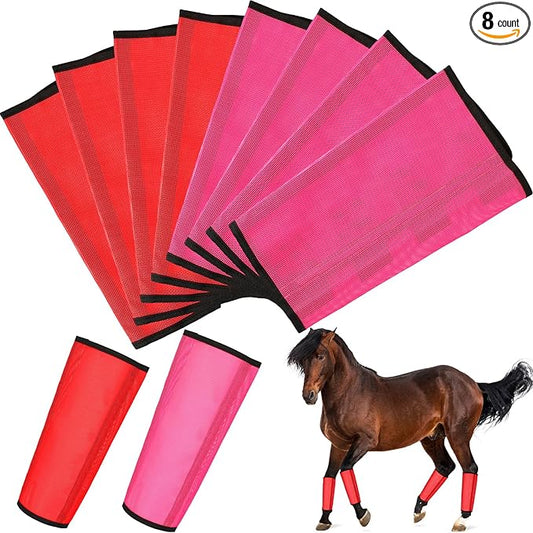 8 Pcs Mesh Fly Boots for Horse Breathable Mesh Horse Boots Protective Horse Leg Wraps Horse Leggings for Preventing Flies and Mosquitoes Bites (Light Pink, Dark Pink)-PawvioPets
