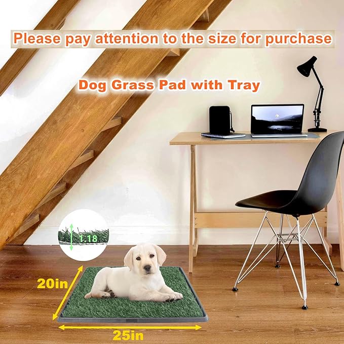 Dog Grass Pad with Tray 25"X20" - Portable Dog Litter Box for Balcony/Patio, Indoor/Outdoor Artificial Turf Pet Potty for Puppy Training, with Washable Pee Pad and Fake Grass Mat-PawvioPets