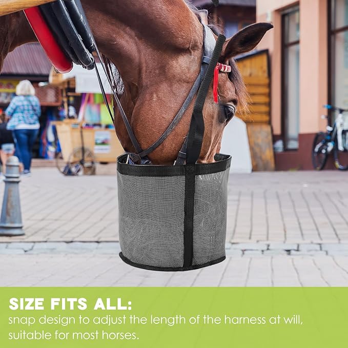 2 Pcs Horses Feed Horse Bag for Grain Hay Bags Heavy Duty Mesh Horse Feeder with Adjustable Strap Comfort Neck Pad Nose Pad and Waterproof Bottom Muzzle(Gray)-PawvioPets