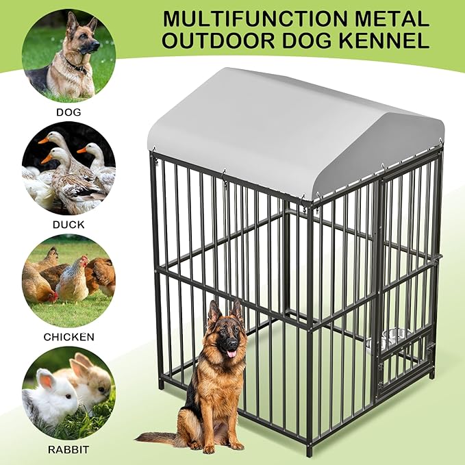 4x4x6 FT Outdoor Dog Kennel,Heavy-Duty Enclosures Outside with UV-Resistant Waterproof Roof Cover and Lock,for Medium and Large Dogs,Easy Assembly-PawvioPets