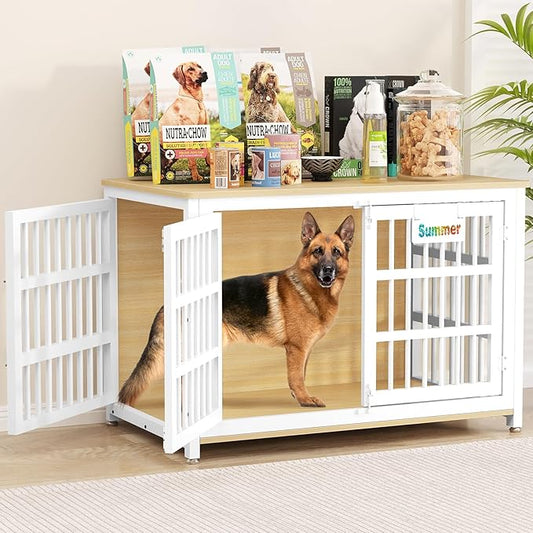 EasyCom Heavy Duty Dog Kennel Indoor with Name Tag, XXL Dog Crate Furniture for Large Dogs, Double-Doors Sturdy Dog Cage for Anxiety Dog, Decorate House as TV Stand, End Table, Bedside Table-PawvioPets