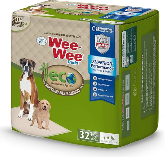Four Paws Wee-Wee Superior Performance Bamboo Pee Pads for Dogs, Earth Friendly Dog & Puppy Potty Training Pads, Crate Liners, Housebreaking Supplies, 22" x 23" (32 Count)-PawvioPets