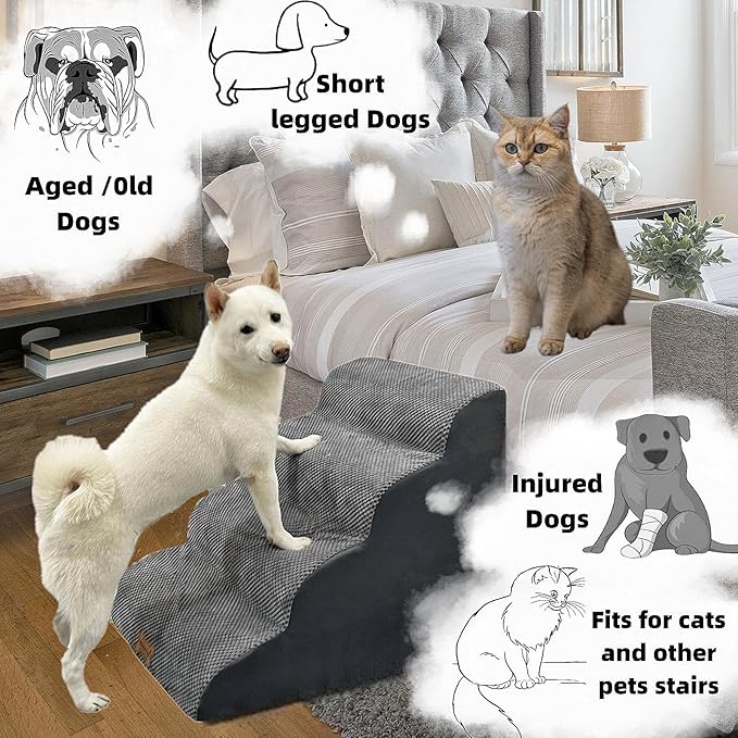4-Step Dog Stairs for High Beds 18-24 Inch Pet Steps 2 3 4 5 Tier Ladder Non-Slip Sturdy Ramp Small Medium Large Dog Steps to Couch Bed Old Dogs Balanced Pet Stairs for Getting on Bed-PawvioPets
