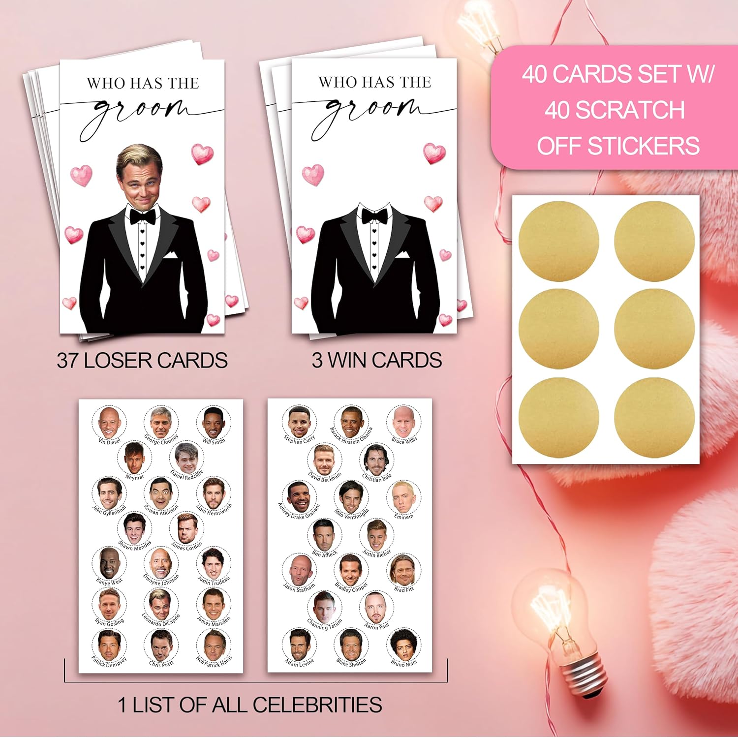 Who Has The Groom Birdal Shower Scratch Off Games, 41Pcs Cute Wedding Shower Scratch Off Games, 3.5"x 2.1" Bachelorette Party Favor Decor, Engagement Party Ideas Activities-A08