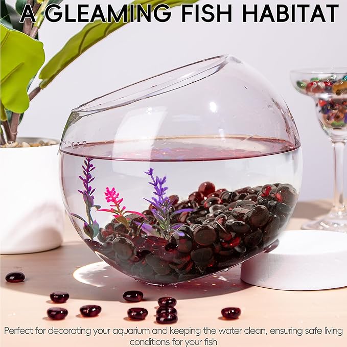 5 LB Dark Red Glass Marbles, Mini Flat Glass Beads for Vase Fillers, Floral Bottom Mancala Gems Pebbles Fish Tank Rocks for Table Aquarium,Home Decor Art Craft Supplies(0.5"~0.7")-PawvioPets