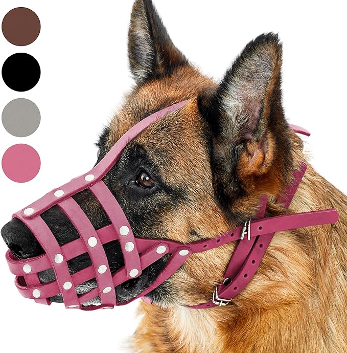CollarDirect Dog Muzzle German Shepherd Dalmatian Doberman Setter Leather Basket Medium Large Breeds (Pink, Large)-PawvioPets