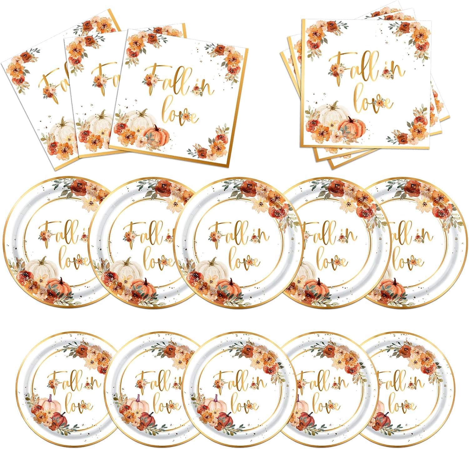 Fall In Love Bridal Shower Decorations - 60Pc Set Includes Plates, Napkins & More for Engagement Parties