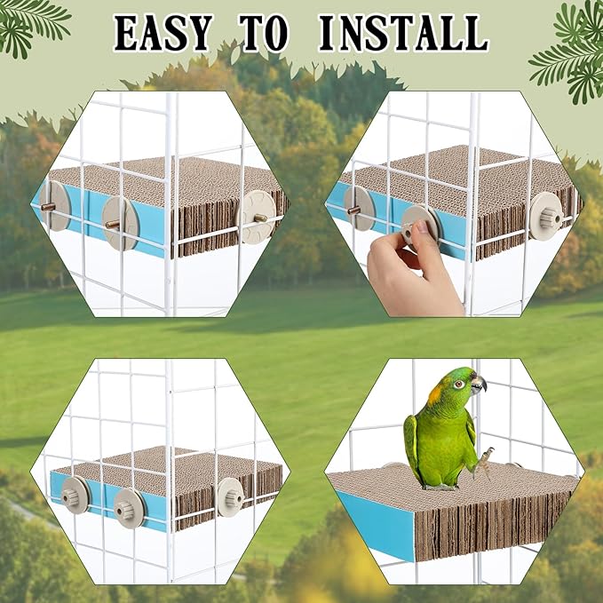 2 Pieces Bird Chew Toy Parrot Cage Perch Cardboard Platform Bird Paw Grinding Stand Parrot Cage Playground for Macaws, Small Parakeets, Conures, Budgies, Finches Conure Cockatiel (Large)-PawvioPets