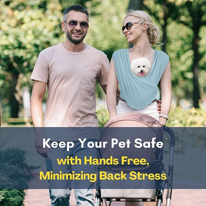 Dog Carriers for Small Dogs, Front Facing Dog Sling Carrier, Hands Free Cat Carrier, Size Adjustable, Reducing Back Pain, Premium Cotton, Safe and Soft Dog Carrier (Regular, Baby Blue)-PawvioPets