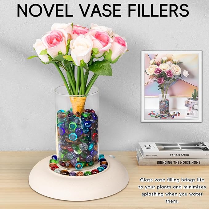 5 LB Mix Color Glass Beads, Mini Flat Glass Marbles~750PCS for Vases, Floral Bottom Mancala Gems Pebbles Fish Tank Rocks for Table Scatter Aquarium,Vase Fillers,Home Decorative Art Craft(0.5"~0.7")-PawvioPets