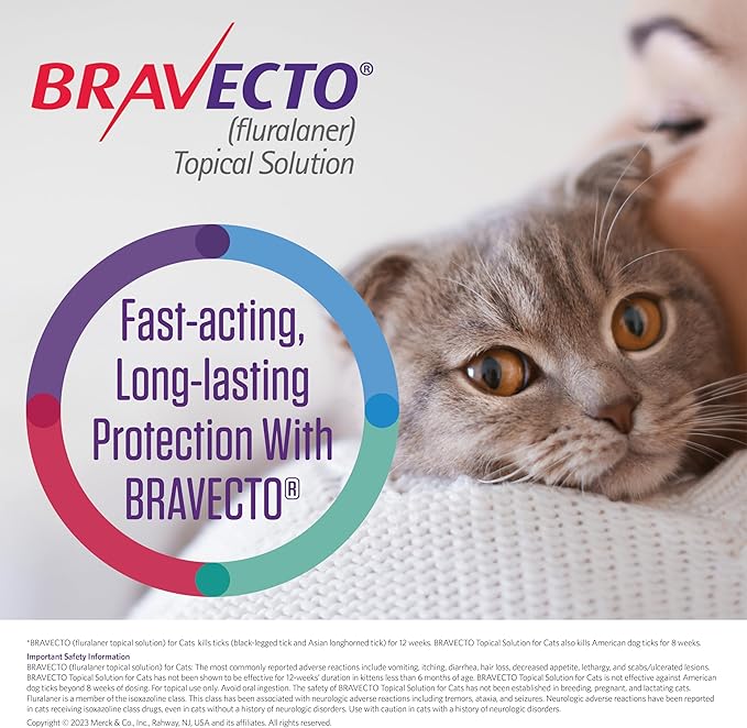 BRAVECTO Topical Solution for Cats, Flea & Tick, 12 Week Supply, >6.2-13.8 lbs., Blue Box-PawvioPets