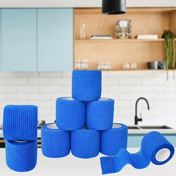 9 Pack 2" x 5 Yards Self Adhesive Bandage Wrap Self Stick Wrap for Ankle, Wrist, Finger, Sports, Breathable Cohesive Vet Tape for Pets (Dark Blue)-PawvioPets