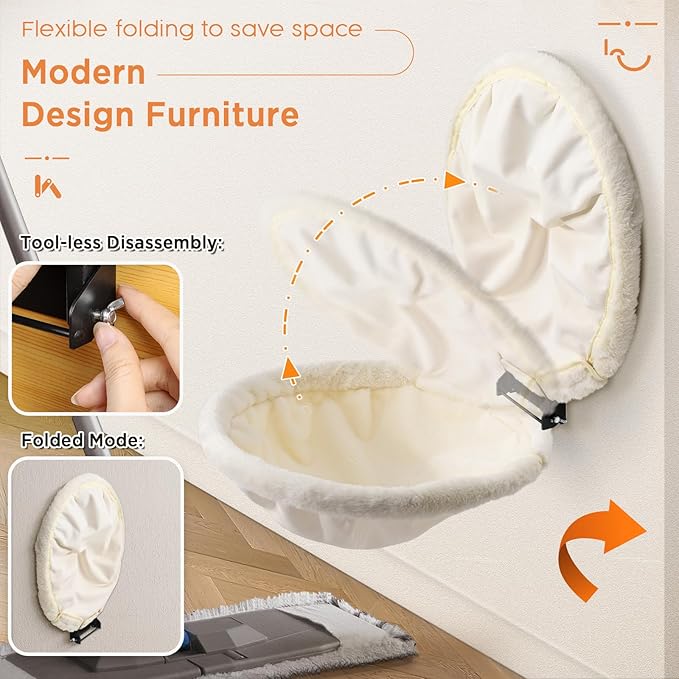 Cat Hammock Wall Mounted, Foldable & Stable Cat Beds- Breathable Cats Wall Shelves for Sleeping, Playing, Climbing, and Lounging - Maximum Hold Up to 30lb（Gray+Cream,Faux Rabbit Fur）-PawvioPets