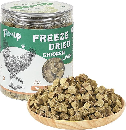 Freeze Dried Chicken Liver Pet Treats, High Protein Freeze-Dried Pet Food for Dogs, Cats, Fresh Ingredient Snacks, 4.6 oz, Rawhide Free&Grain Free-PawvioPets