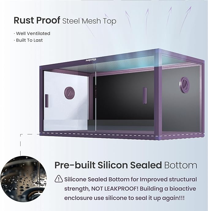 50 Gallon Bearded Dragon Tank, Reptile Enclosure for Easy Maintenance, Front Opening Reptile Tank with Top Screen Ventilation & Glass Sliding Door 36''x18''x18''-PawvioPets