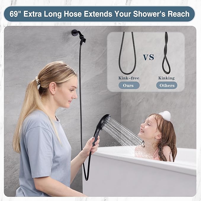 BRIGHT SHOWERS High Pressure Shower Head with Handheld, 9 Spray Settings Showerhead Built in Power Wash to Clean Tub and Pets, Extra Long 69" Hose, Adjustable Bracket, Oil-Rubbed Bronze-PawvioPets