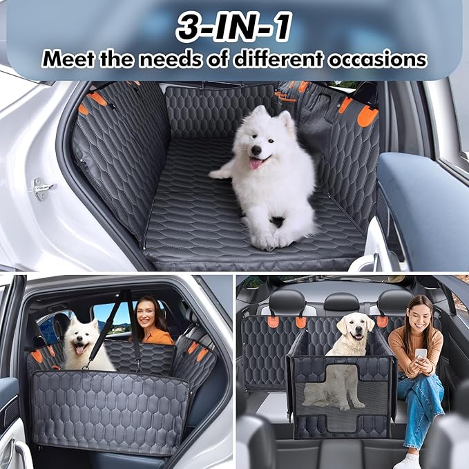 3-in-1 Convertible Dog Car Seat Extender & Booster Seat – 400lb Capacity, Waterproof 600D Oxford with Hard Bottom, Scratch-Proof Hammock for Cars & SUVs-PawvioPets