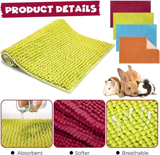 Barydat 8 Pcs Guinea Pig Cage Liner for Guinea Pig Cage Bedding Reusable Rabbit Mat Pad Washable Training Pad Animal Sleeping Bedding Mat(16x12'',Champagne, Lake Blue, Dark Purple, Grass Green)-PawvioPets