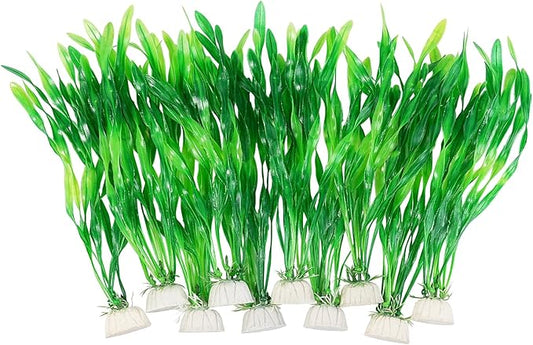 AQUANEAT Fish Tank Artificial Plants, Aquarium Plastic Seaweed Decorations, 8Inch Tall Fake Green Accessories, 10 Packs-PawvioPets