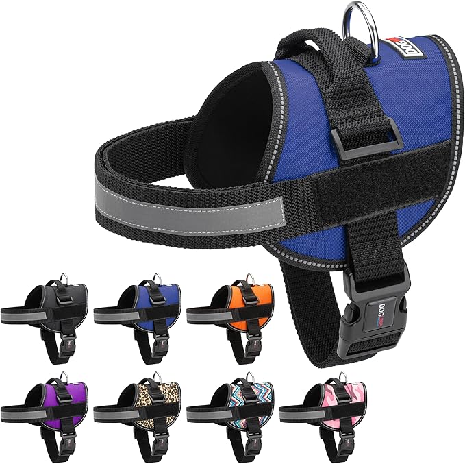 Dogline Dog Harness, Reflective No-Pull Adjustable Vest with Handle for Walking, Training, Breathable, No - Choke Harness for Small, Medium or Large Dogs Room for Patches Girth 15 to 18 in Cyan Blue-PawvioPets