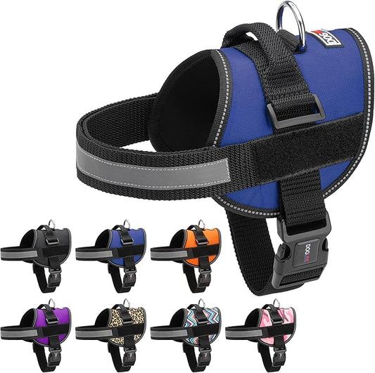 Dogline Dog Harness, Reflective No-Pull Adjustable Vest with Handle for Walking, Training, Breathable, No - Choke Harness for Small, Medium or Large Dogs Room for Patches Girth 33"-46" in Cyan Blue-PawvioPets