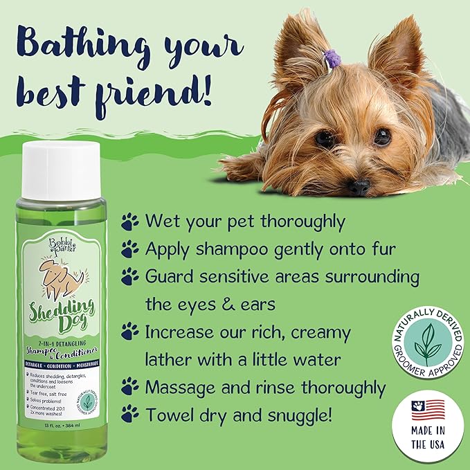 Bobbi Panter Dog Shampoo and Conditioner - Made in USA - All Natural 2-in-1 Formula for Nourish, Detangle & Reduce Shedding - Concentrated 10:1 for Professional Groomers - Pear Scent, 13 Oz-PawvioPets