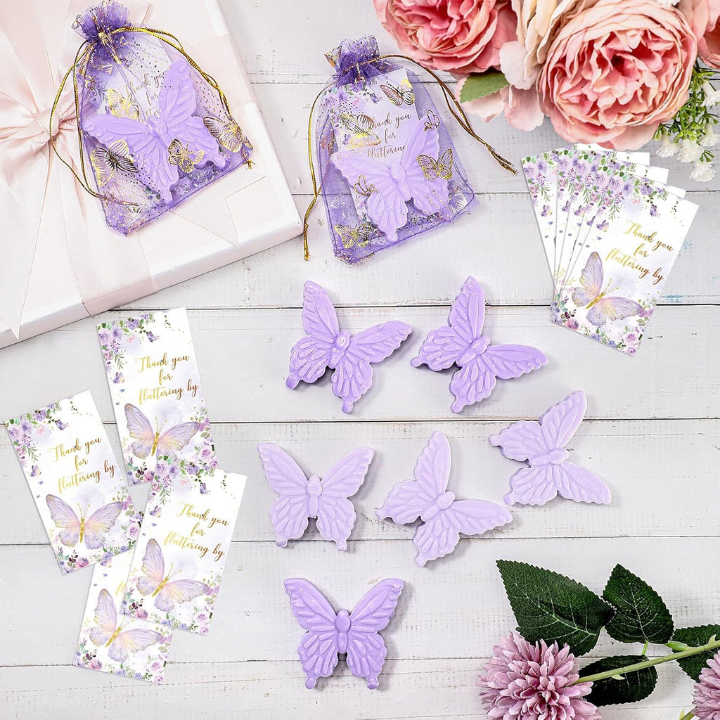 Dunzy 50 Set Butterfly Theme Baby Shower Favors for Guests Butterfly Soap Favors with Thanks You Cards Gift Bags Gender Reveal Baptism Party Decorations Wedding Bridal Souvenirs (Purple,Light Purple)
