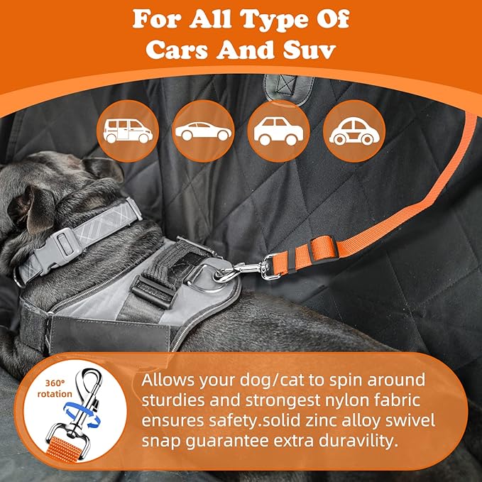 BWOGUE 2 Packs Dog Cat Safety Seat Belt Strap Car Headrest Restraint Adjustable Nylon Fabric Dog Restraints Vehicle Seatbelts Harness Orange-PawvioPets
