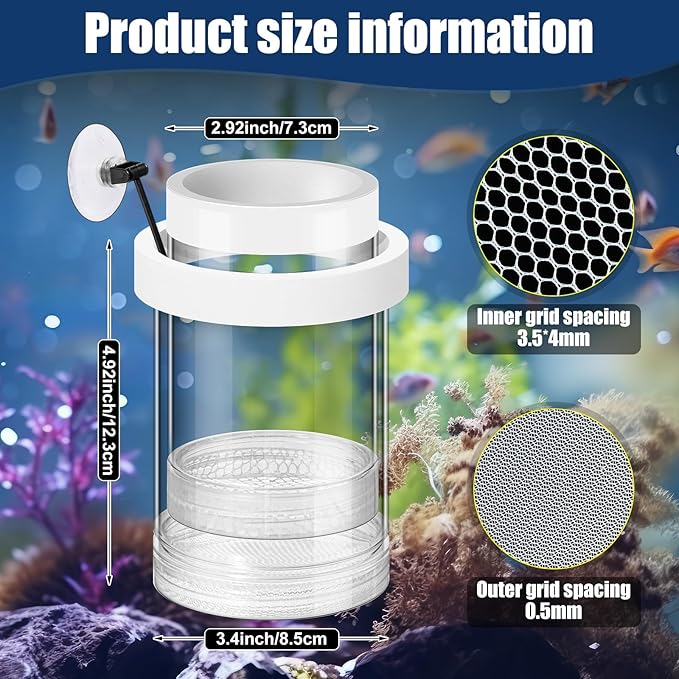 2 Pcs Breeder Box for Fish Tank Aquarium Breeder Separation Net Breeding Box with Suction Cup for Small Fish Shrimp Clownfish Guppy(White,M)-PawvioPets