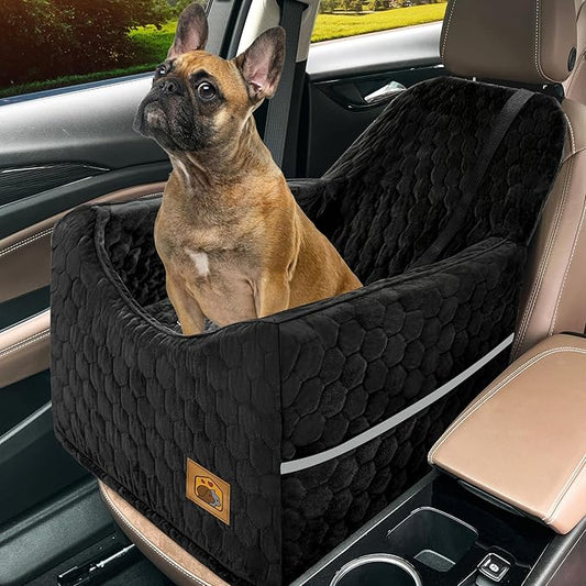 Dog Car Seat for Small/Medium Dogs, Memory Foam Dog Booster Seat, Travel Safety with Washable Removable Cover, Storage Pockets for Dogs up to 35 lbs(Black)-PawvioPets
