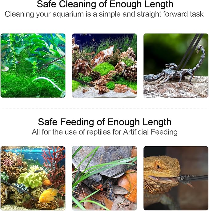 Aquarium Tweezers Extra Long 15 inches Feed Tong Clamps - FEITA Straight and Curved Stainless Steel 38cm Tweezers Set for Fish Tank Plants Aquascape Tools & Reptile Feeding Tongs - Black 2Pcs-PawvioPets