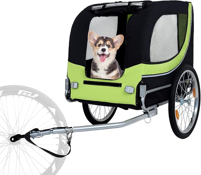 Blue-Grey Large Folding Bike Trailer for Dogs – Heavy-Duty Steel Frame, 66LB Capacity Pet Carrier for All-Terrain Cycling, Jogging & Camping Adventures!-PawvioPets