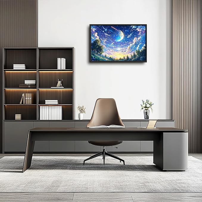 Framed Large Anime Sky Wall Art for Living Room, Oversized Fantasy Night Sky Forest Wall Decor Nature Canvas Painting Modern Artwork Home Decoration for Living Room Bedroom Office 36"x24"-PawvioPets