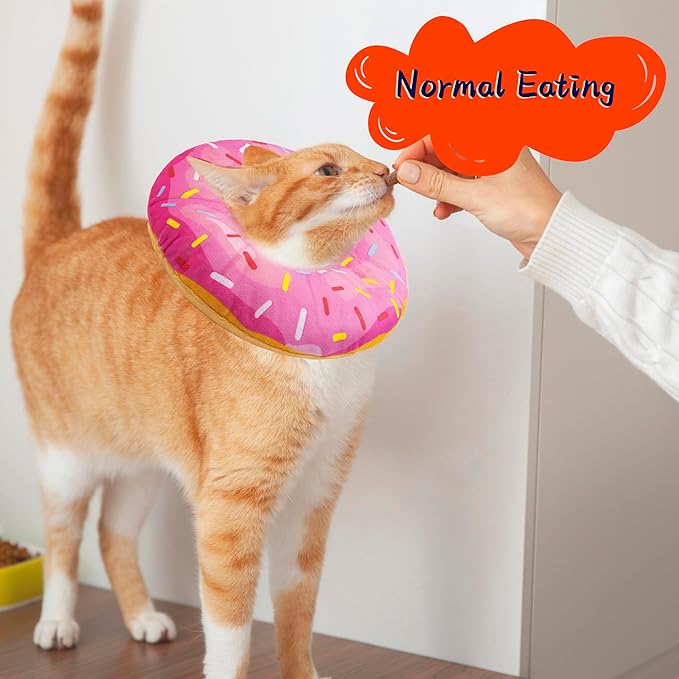 Cat Cone Soft Collar, Adjustable Cat Recovery Collars Kitten Cones to Stop Licking, Cute Donut E Collar After Surgery, Elizabethan Healing Protective Cones After Spay (Donut Pink, Large)-PawvioPets
