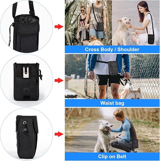 Dog Travel Bag, Airline Approved Pet Travel Bag with 2 Dog Treat Training Pouches for Weekend Pet Travel Supplies & Accessories, Black-PawvioPets