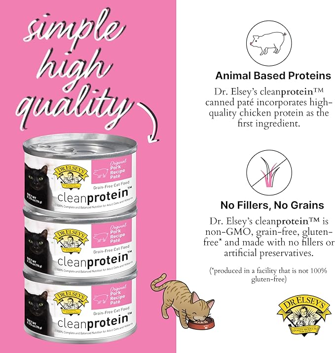 Dr. Elsey's cleanprotein Original Pork Recipe Wet Cat Food, (Pack of 24), 5.3oz Cans-PawvioPets