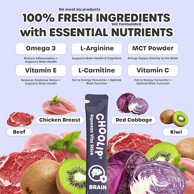 Grab & Go Squeeze Vita Stick Lickable Treats for Dogs & Cats. 49 Brain Support Sticks with Essential multivitamins. Soft and Tasty Paste for All Life Stages, Supporting Brain Health-PawvioPets