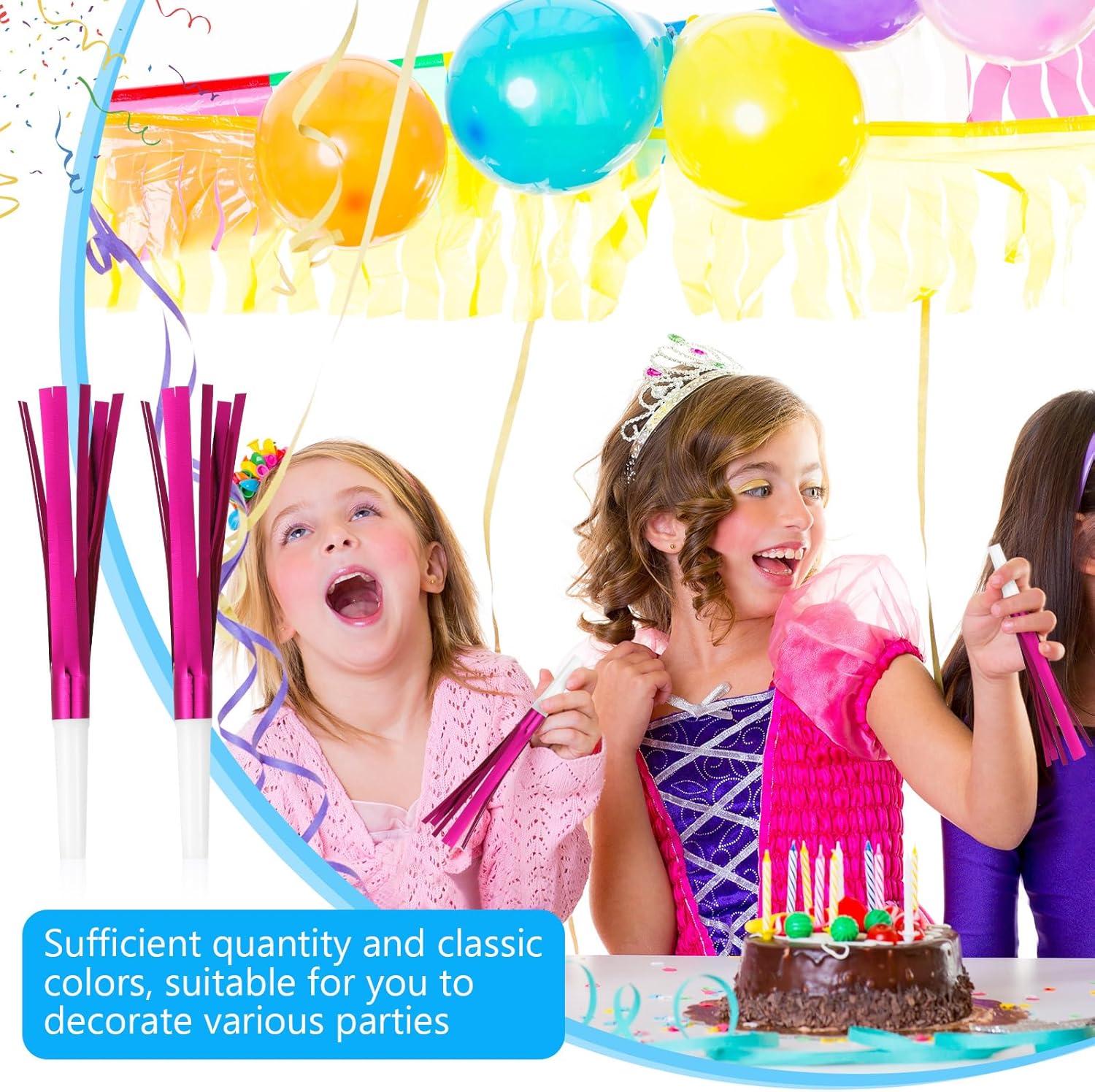 Metallic Fringed Noise Makers, for Noise Makers Party Favors, New Year Party, Baby Shower, Kids Birthday, 24 Pcs, Rose Red