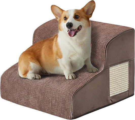 Dogs Steps for Bed, Dog Stairs for Small Dogs, 2-Step Dog Ramp for Bed, Couch, Sofa, and Chairs, Non-Slip Bottom Design, Cat Scratching, High Density Foam Portable Pet Step, Indoor, Coffee-PawvioPets