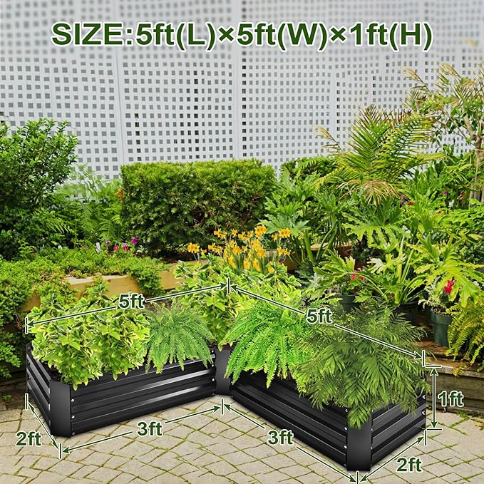 EDOSTORY Raised Bed Garden Bed Kit, 5x5x1ft Galvanized Planter Tall Raised Garden Boxes Outdoor, Large Metal Raised Garden Beds for Vegetables, Flowers, Herbs-PawvioPets