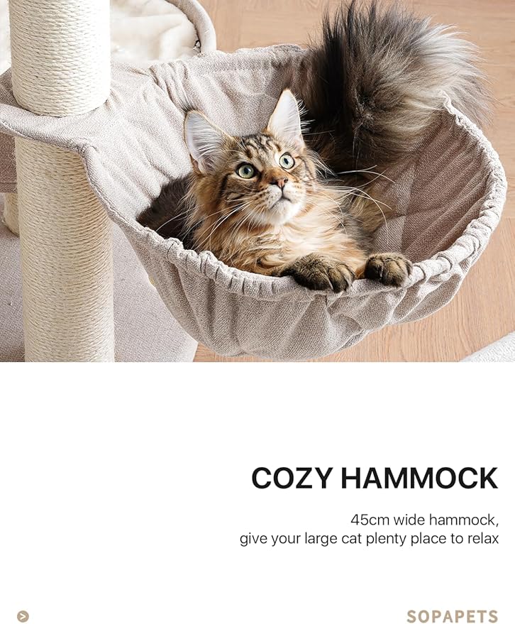 Extra Large Cat Tree for Maine Coon,65 Inches Tall Cat Tree Tower for Indoor Cats Large Adult 20 lbs,XXL Heavy Duty Luxury Sturdy Cat House with Big Hammock,Sisal Scratching Post,Condo-PawvioPets