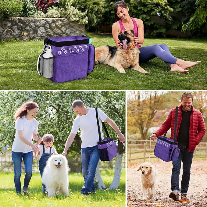 Dog Travel Bag with Treat Pouch, Airline Approved Dog Bags for Traveling, 2 Dog Food Travel Container, 2 Travel Bowls, Weekend Dog Travel Bag for Supplies, Dog Travel Kit Accessories-PawvioPets