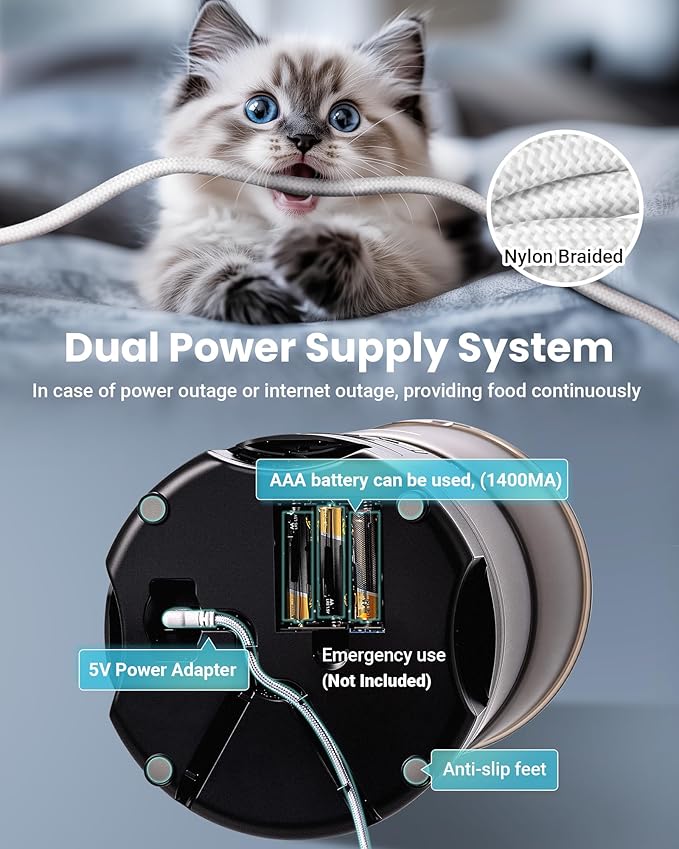 Automatic Cat Feeder for 3 Cats, 6L/25 Cups Smart WiFi Pet Feeder, Strong Anti-Jam System, Dual-Effect Desiccant Cat Food Dispenser, with 10S Voice Recorder for Cats and Small Dog(Black)-PawvioPets