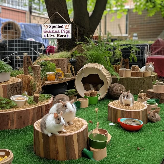 Big Hamster Ball & Guinea Pig Hideout - Stuffed Animals & Accessories for Guinea Pig Cage - 12x6 In Wooden Sign-PawvioPets