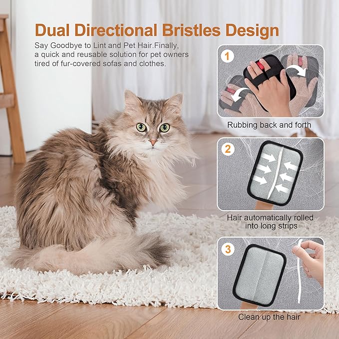 4 Pack Electrostatic Pet Hair Removal Gloves, Reusable Washable Dog & Cat Hair Remover Gloves for Furniture, Carpet, Car Seats, Effortless Cleaning-PawvioPets